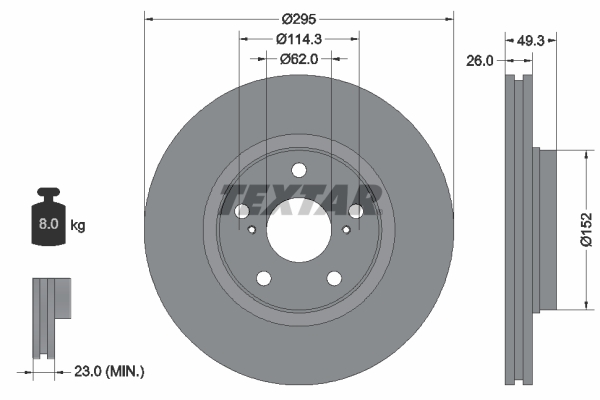 Disc frana TOYOTA VERSO VAN (_R2_) D4d (AUR20) diesel 124 cai TEXTAR 92163903