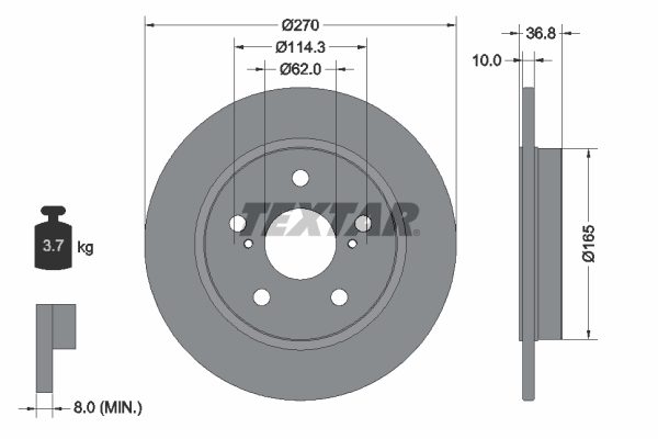 Disc frana TOYOTA AURIS (_E18_) 1.4 D-4D (NDE180_, NDE180R) diesel 90 cai TEXTAR 92164003