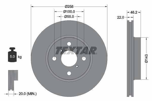 Disc frana TOYOTA YARIS (_P9_) 1.3 4WD (NCP95) benzina 87 cai TEXTAR 92164203