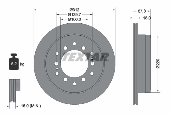 Disc frana TOYOTA LAND CRUISER PRADO (_J12_) 3.0 D-4D (KDJ120, KDJ125, KDJ121) diesel 173 cai TEXTAR 92170103
