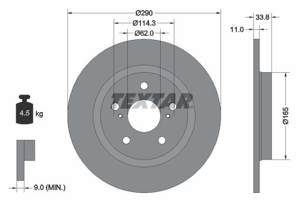 Disc frana TOYOTA AVENSIS combi (_T27_) 2.2 D-4D (ADT271_, ADT271R) diesel 177 cai TEXTAR 92195200