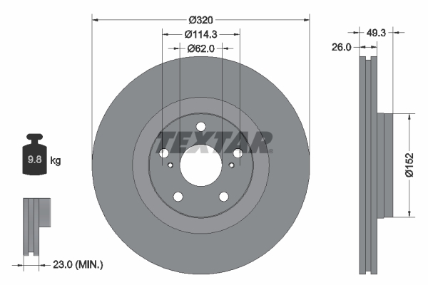 Disc frana TOYOTA AVENSIS combi (_T27_) 2.0 D-4D (WWT271_) diesel 143 cai TEXTAR 92195303
