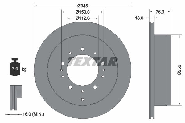 Disc frana TOYOTA TUNDRA pick-up (_K5_, _K6_) 5.7 4WD (USK56_, USK57_, USK55_, USK75_, USK55L, USK57L,... benzina 386 cai TEXTAR 92198503