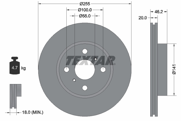 Disc frana TOYOTA IQ (_J1_) 1.0 (KGJ10_, KGJ10R) benzina 68 cai TEXTAR 92199900