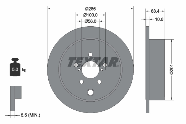Disc frana TOYOTA GT 86 cupe (ZN6_) 2.0 (ZN6AC_, ZN6BC_, ZN6K) benzina 200 cai TEXTAR 92200000