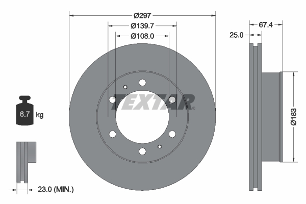 Disc frana TOYOTA HILUX VII pick-up (_N1_, _N2_, _N3_) 2.5 D-4D 4WD (KUN25) diesel 144 cai TEXTAR 92222600