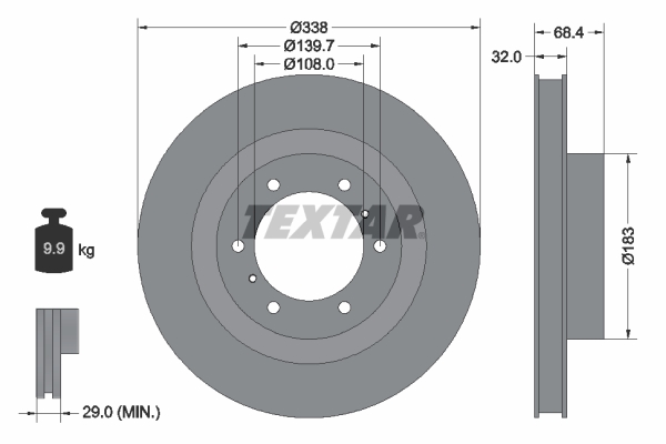 Disc frana TOYOTA LAND CRUISER PRADO (_J15_) 2.8 D-4D (GDJ155, GDJ150) diesel 204 cai TEXTAR 92223903