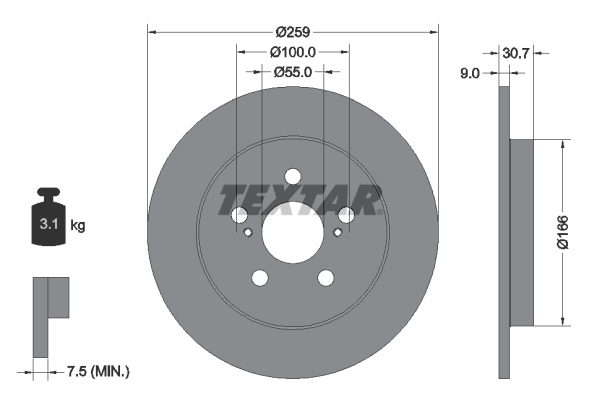 Disc frana TOYOTA COROLLA limuzina (_E21_) 1.8 VVTi Hybrid (ZWE211) benzina/elector 122 cai TEXTAR 92224003