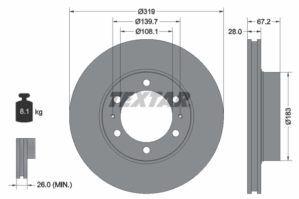 Disc frana TOYOTA HILUX VII pick-up (_N1_, _N2_, _N3_) 2.5 D-4D 4WD (KUN25) diesel 144 cai TEXTAR 92230403