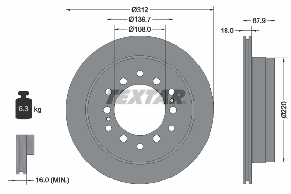 Disc frana TOYOTA LAND CRUISER PRADO (_J15_) 2.8 D-4D (GDJ155, GDJ150) diesel 204 cai TEXTAR 92231003
