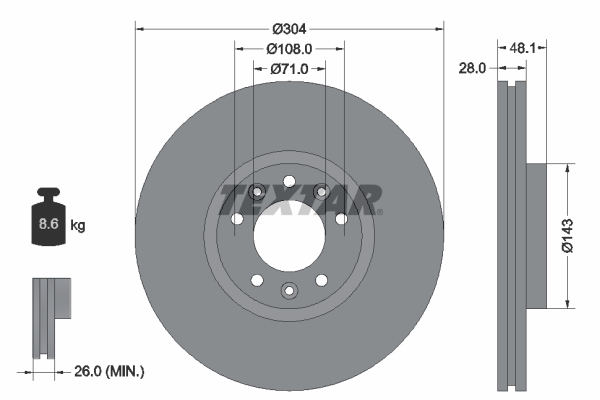 Disc frana TOYOTA PROACE CITY Autoutilitara/limuzina spatioasa (BPZ_) Electric (BPZZ) electric 136 cai TEXTAR 92232305