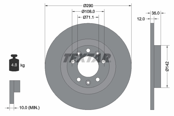 Disc frana TOYOTA PROACE bus (MDZ_) 1.6 D4d (MDZ9) diesel 95 cai TEXTAR 92267303