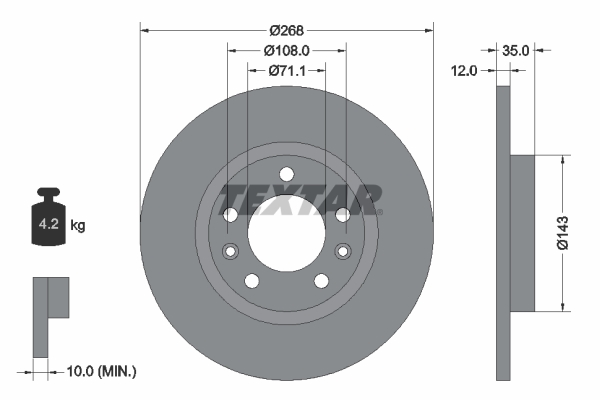 Disc frana TOYOTA PROACE CITY VERSO microbus (BKY_) Electric (BKYS) electric 136 cai TEXTAR 92268003