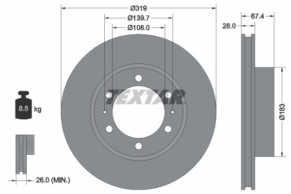 Disc frana TOYOTA HILUX VII pick-up (_N1_, _N2_, _N3_) 3.0 D-4D 4WD (KUN26) diesel 171 cai TEXTAR 92274903