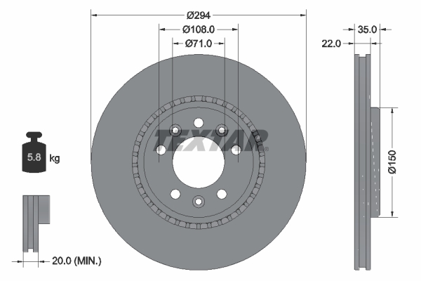Disc frana TOYOTA PROACE VERSO bus (MPY_) 1.5 D4d (MPY8) diesel 102 cai TEXTAR 92287103