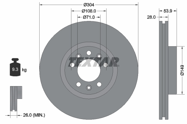 Disc frana TOYOTA PROACE platou / sasiu (MDZ_) 2.0 D4d (MDZ4) diesel 150 cai TEXTAR 92287203