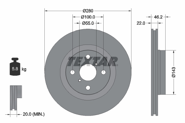 Disc frana TOYOTA YARIS (_P13_) 1.5 Hybrid (NHP130_) benzina/elector 101 cai TEXTAR 92287603
