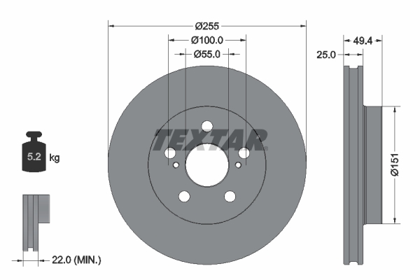 Disc frana TOYOTA PRIUS PHV (_W52_) 1.8 Plug-in Hybrid (ZVW52) benzina/elector 122 cai TEXTAR 92301703