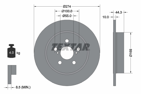 Disc frana TOYOTA YARIS (_P21_, _PA1_, _PH1_) 1.5 Hybrid (MXPH10, MXPH11) benzina/elector 116 cai TEXTAR 92333703