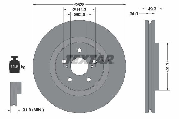 Disc frana TOYOTA RAV 4 V (_A5_, _H5_) 2.5 Hybrid AWD (AXAH54, AXAL54) benzina/elector 222 cai TEXTAR 92349505