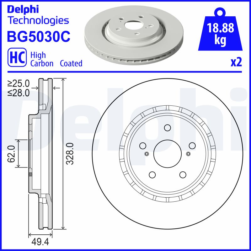Disc frana TOYOTA RAV 4 V (_A5_, _H5_) 2.0 AWD (MXAA54) benzina 175 cai DELPHI BG5030C