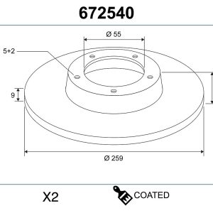 Disc frana TOYOTA VERSO S (_P12_) 1.4 D4-D (NLP121_, NLP121R) diesel 90 cai VALEO 672540