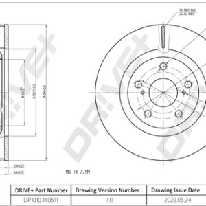 Disc frana TOYOTA AURIS combi (_E18_) 1.8 Hybrid (ZWE186_, ZWE186R, ZWE186H) benzina/elector 136 cai DRIVE DP1010.11.0511