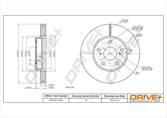 Disc frana TOYOTA AURIS combi (_E18_) 1.6 (ZRE185_) benzina 132 cai DRIVE DP1010.11.1607