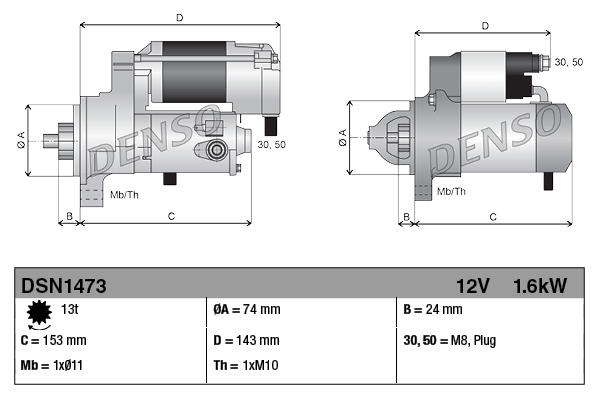 Electromotor TOYOTA YARIS Caseta/ Hatchback (_P13_) 1.3 VVTi (NSP130) benzina 99 cai DENSO DSN1473