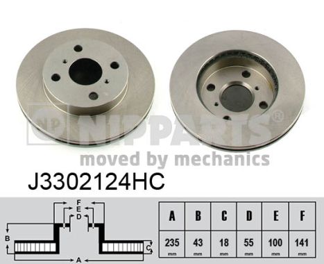 Disc frana TOYOTA YARIS (_P1_) 1.3 (SCP12_, SCP13_, SCP12R, SCP13R) benzina 87 cai NIPPARTS J3302124HC