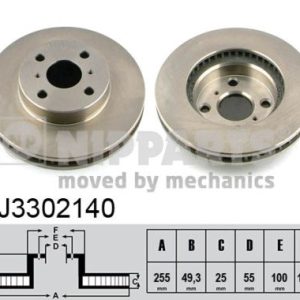 Disc frana TOYOTA COROLLA (_E12_) 1.8 VVTL-i TS (ZZE123_, ZZE123R) benzina 224 cai NIPPARTS J3302140