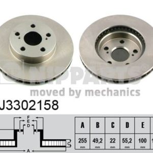 Disc frana TOYOTA PRIUS Liftback (_W2_) 1.5 Hybrid (NHW20_, NHW20R) benzina/elector 112 cai NIPPARTS J3302158