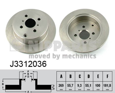 Disc frana TOYOTA COROLLA combi (_E12_) 1.6 VVT-i (ZZE121_, ZZE121R) benzina 110 cai NIPPARTS J3312036