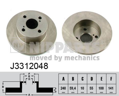 Disc frana TOYOTA COROLLA Liftback (_E11_) 1.9 D (WZE110_, WZE110R) diesel 69 cai NIPPARTS J3312048