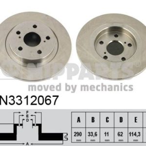 Disc frana TOYOTA AVENSIS limuzina (_T27_) 2.0 VVT-i (ZRT272_, ZRT272R) benzina 152 cai NIPPARTS N3312067