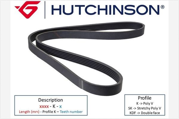 Curea transmisie cu caneluri TOYOTA AVENSIS Liftback (_T22_) 1.8 VVT-i (ZZT221_, ZZT221R) benzina 129 cai HUTCHINSON 1900 K 6