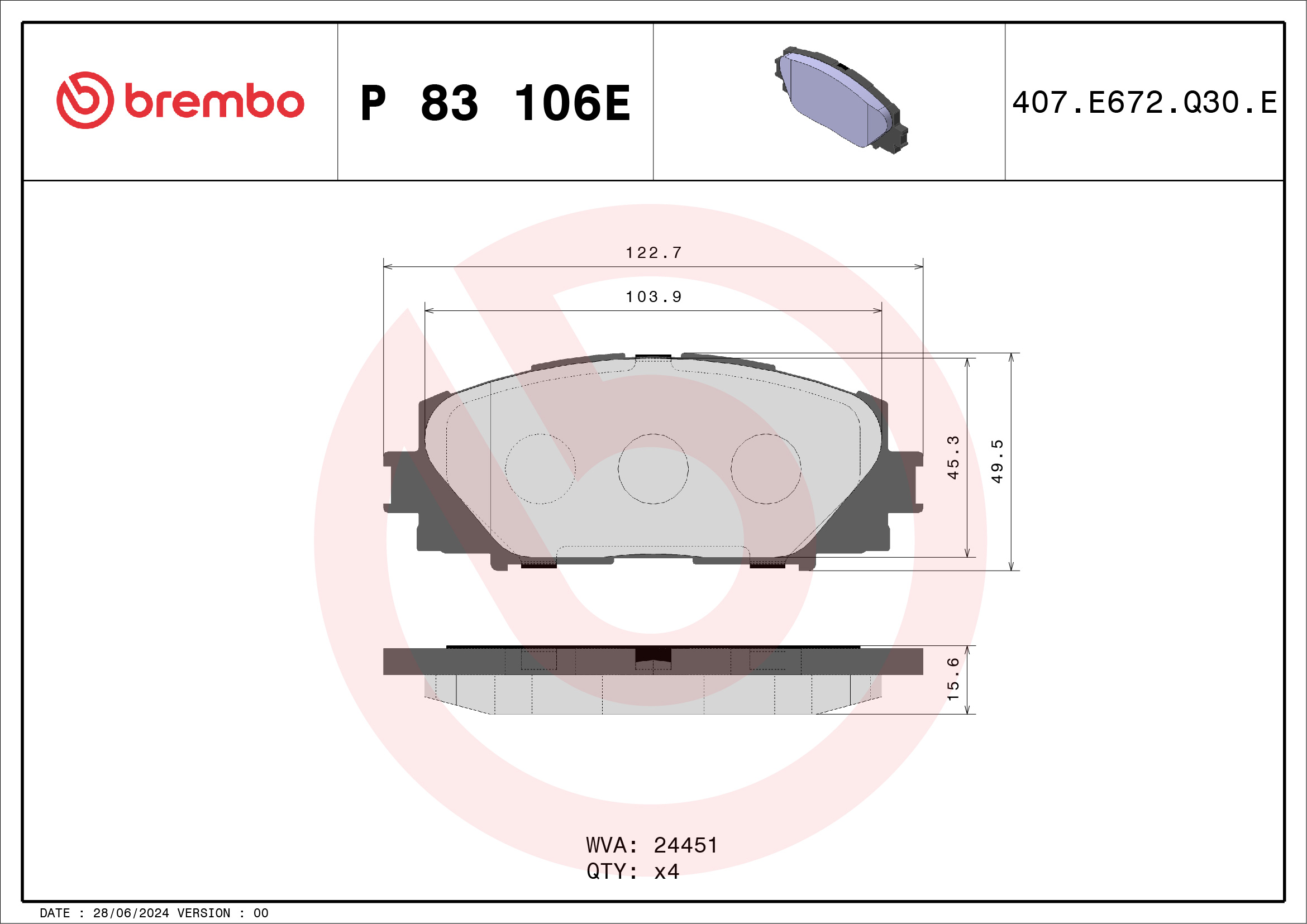 Set placute frana BREMBO P83106E – Toyota | AutoRival