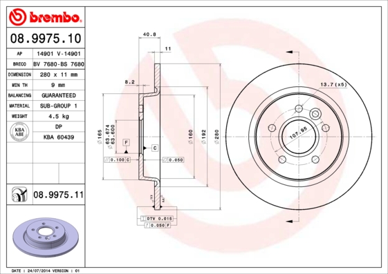 Disc frana VOLVO C30 (533) Electric electric 120 cai BREMBO 08.9975.11