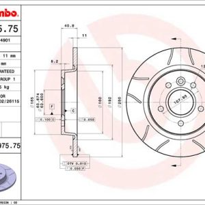 Disc frana VOLVO C30 (533) 1.8 FlexFuel Benzina/Etanol 125 cai BREMBO 08.9975.75