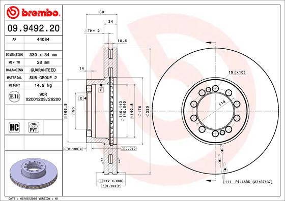 Disc frana VOLVO FL III FL 260-18 diesel 260 cai BREMBO 09.9492.20