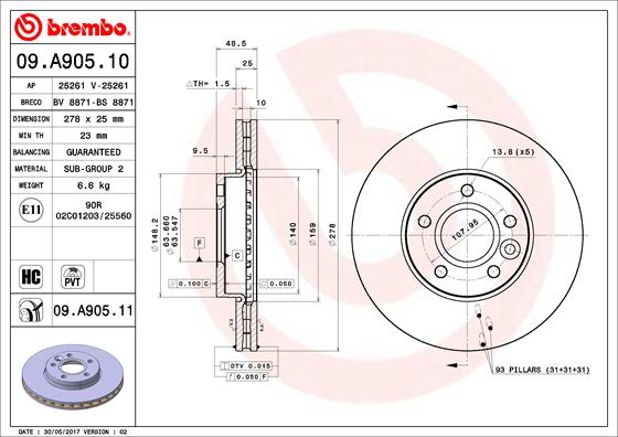 Disc frana VOLVO C30 (533) Electric electric 112 cai BREMBO 09.A905.11