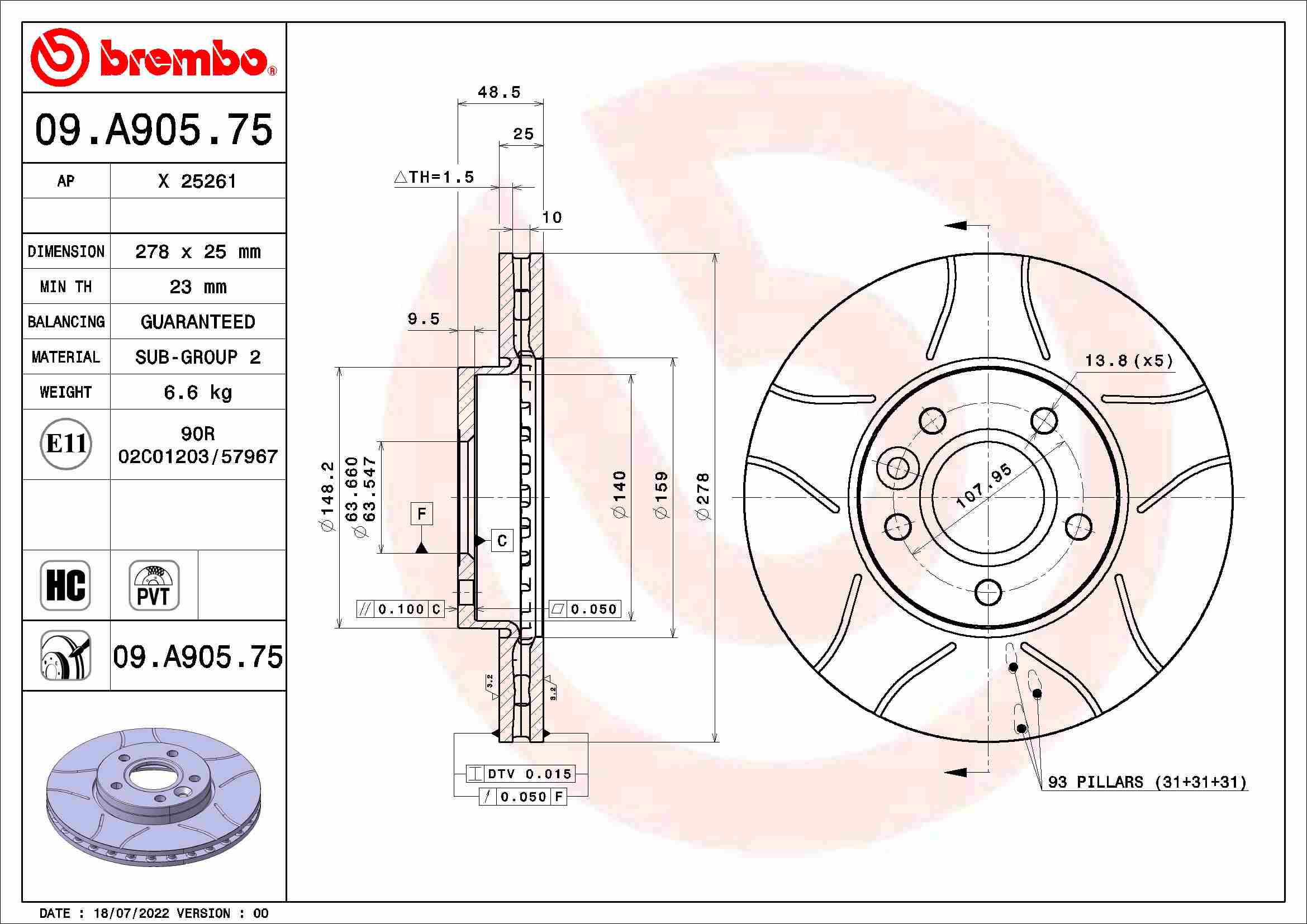 Disc frana VOLVO C30 (533) 1.8 benzina 125 cai BREMBO 09.A905.75