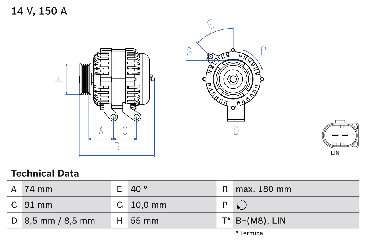 Alternator VOLVO C30 (533) T5 benzina 220 cai BOSCH 0 986 080 810