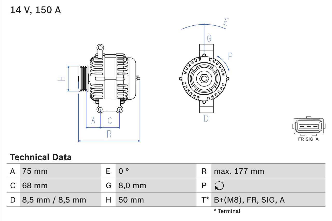 Alternator VOLVO C30 (533) 1.8 benzina 125 cai BOSCH 0 986 082 590