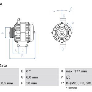 Alternator VOLVO C30 (533) 1.8 FlexFuel Benzina/Etanol 125 cai BOSCH 0 986 082 590