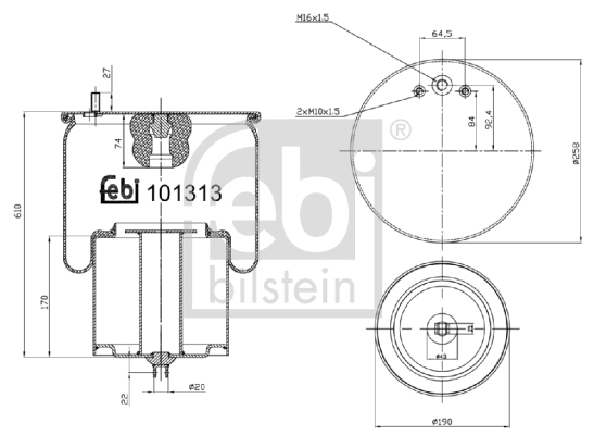 Burduf suspensie pneumatica VOLVO FH12 FH 12/340 diesel 340 cai FEBI BILSTEIN 101313