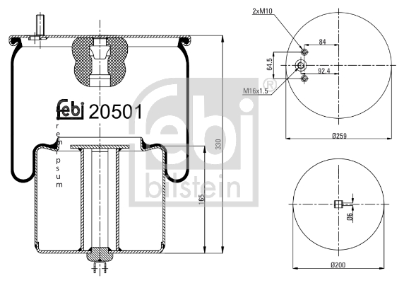 Burduf suspensie pneumatica VOLVO FH16 FH 16/540, FH 16/550 diesel 540 cai FEBI BILSTEIN 20501