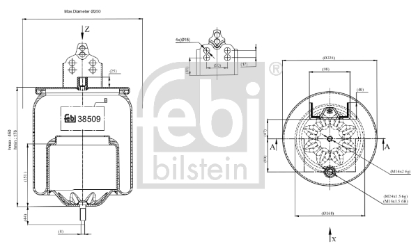 Burduf suspensie pneumatica VOLVO FH 440 diesel 441 cai FEBI BILSTEIN 38509