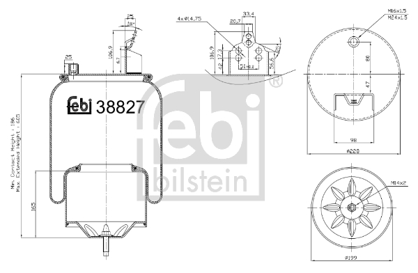 Burduf suspensie pneumatica VOLVO FM FM 480 diesel 480 cai FEBI BILSTEIN 38827