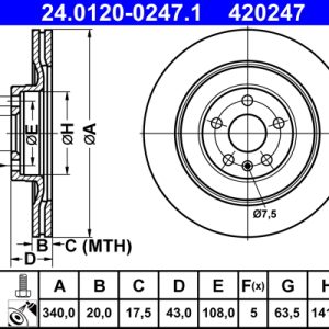 Disc frana VOLVO EC40 (539) EV AWD electric 408 cai ATE 24.0120-0247.1
